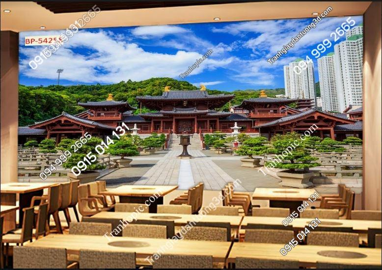 Tranh 3D phong cảnh dán tường nhà hàng Nhật Bản 258