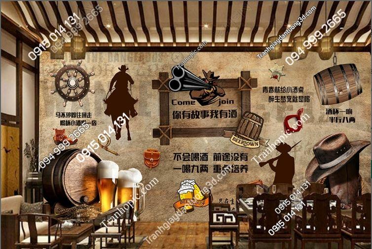 Tranh dán tường 3D cao bồi cho quán bia nhậu 18420260