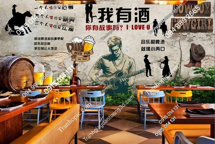 Tranh dán tường 3D cao bồi cho quán bia nhậu đẹp 18532302