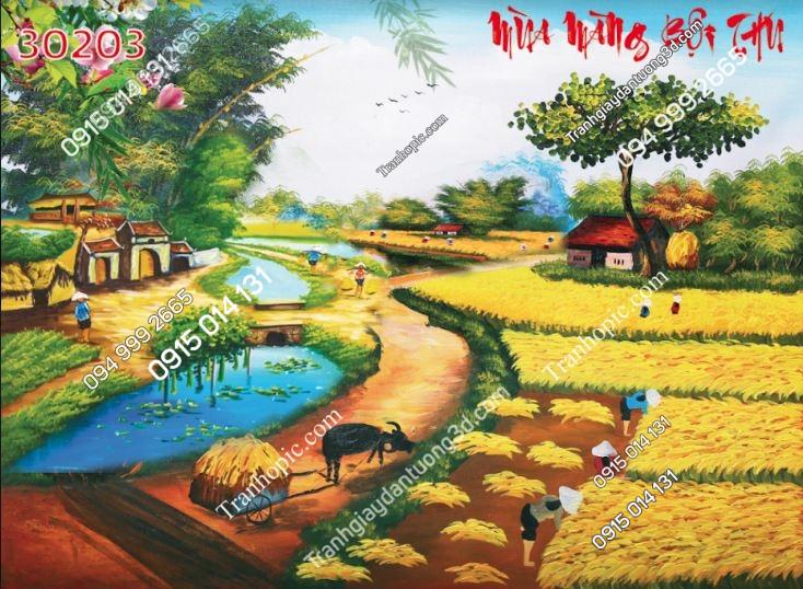 Tranh dán tường 3D đồng quê Việt Nam dán phòng khách 30203