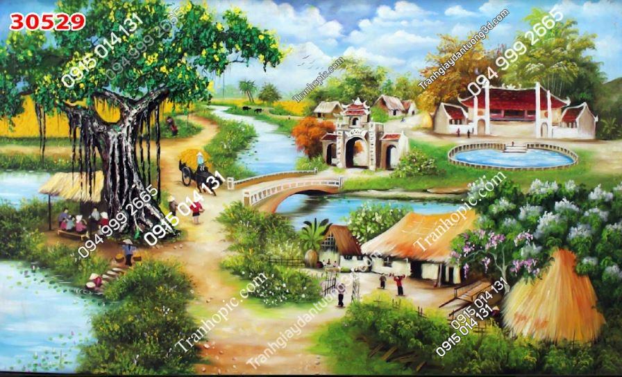 Tranh dán tường 3D đồng quê Việt Nam dán phòng khách 30529