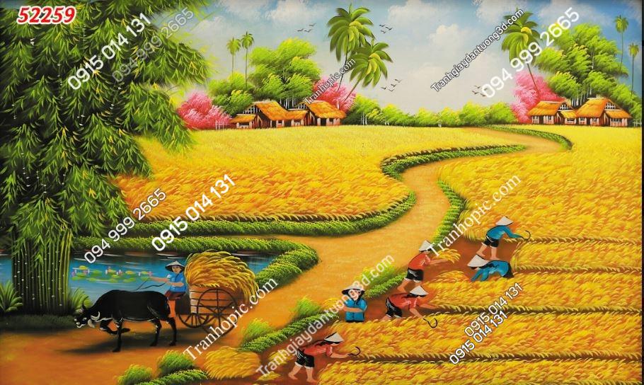 Tranh dán tường 3D đồng quê Việt Nam dán phòng khách 52259