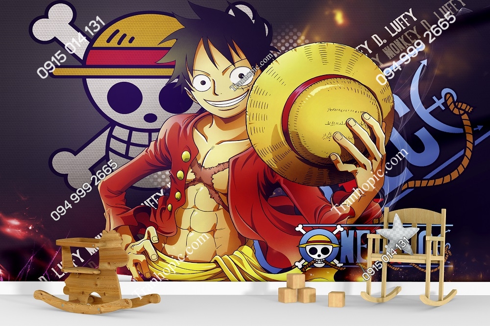 Tranh dán tường 3D hoạt hình One Piece cho phòng bé 714341