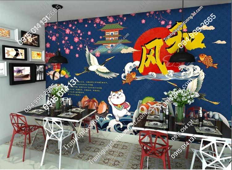 Tranh dán tường 3D phong cách quán Shushi Nhật Bản 23798330