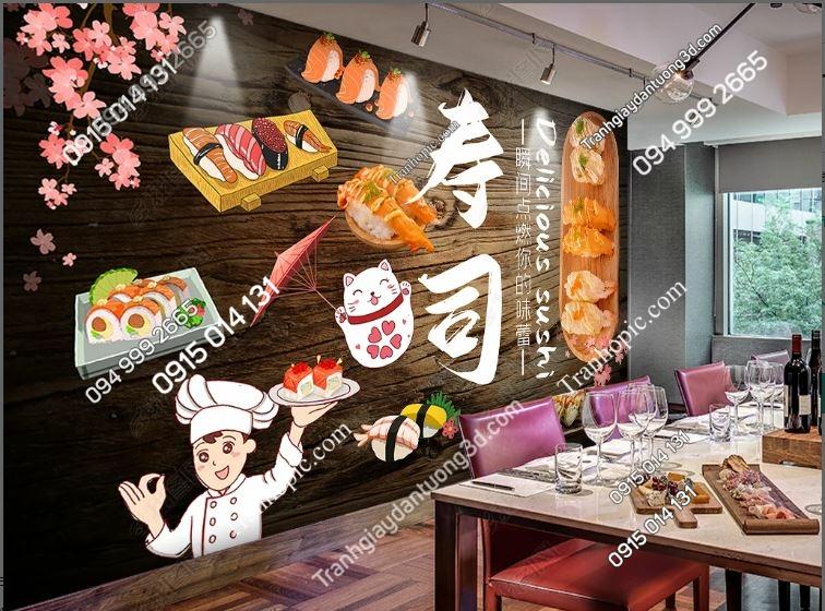 Tranh dán tường 3D phong cách quán ăn Nhật Bản 24169618