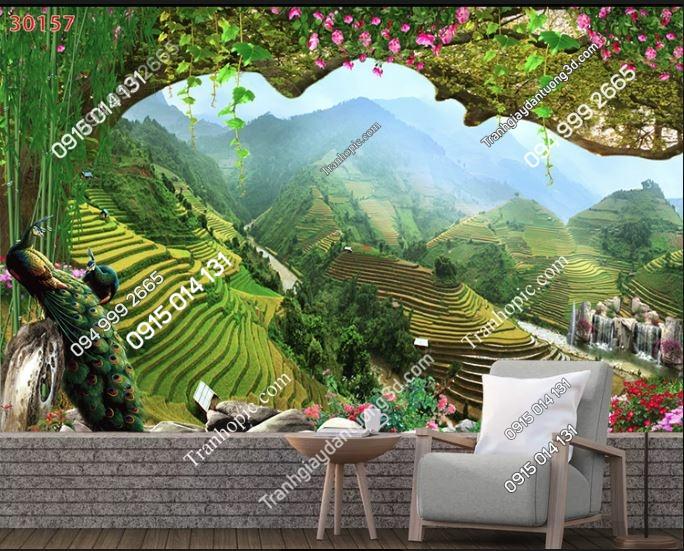 Tranh dán tường 3D phong cảnh dán phòng khách 30157