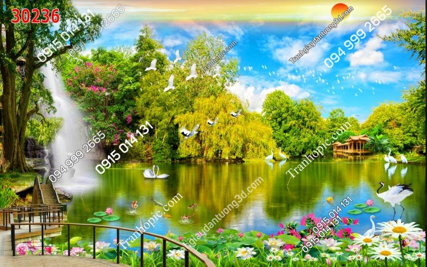 Tranh dán tường 3D phong cảnh dán phòng khách 30236
