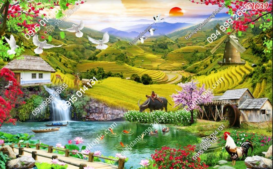 Tranh dán tường 3D phong cảnh dán phòng khách 51639