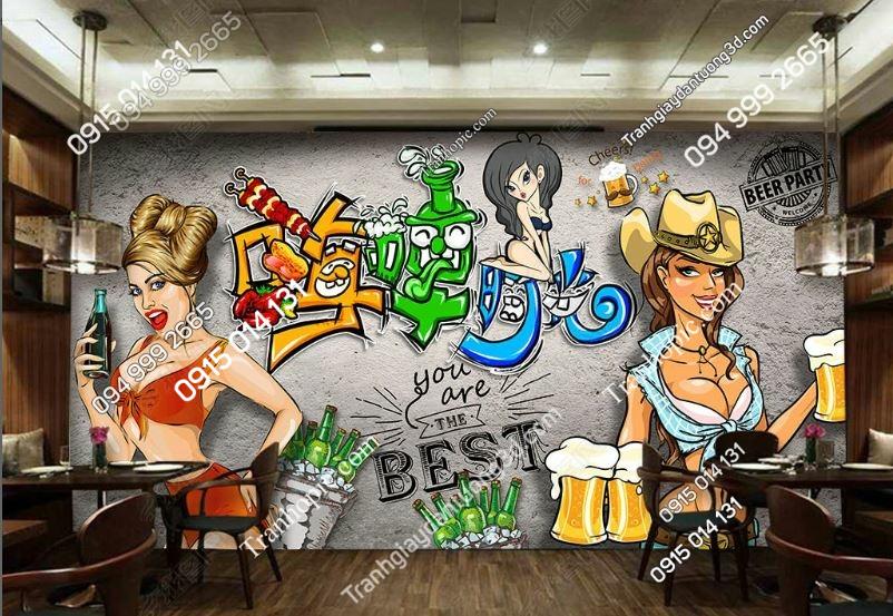 Tranh dán tường 3D quán bia hơi - quán nhậu 17586486