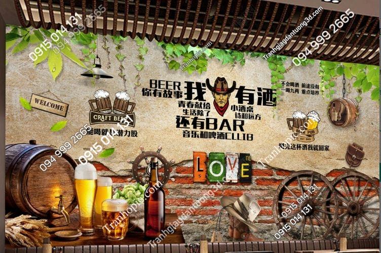 Tranh dán tường 3D quán bia rượu cực đẹp 18611340