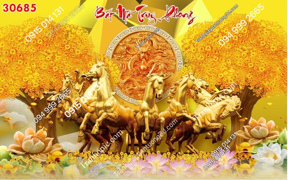 Tranh dán tường 5D bát mã phong truy phong dán phòng khách 30685