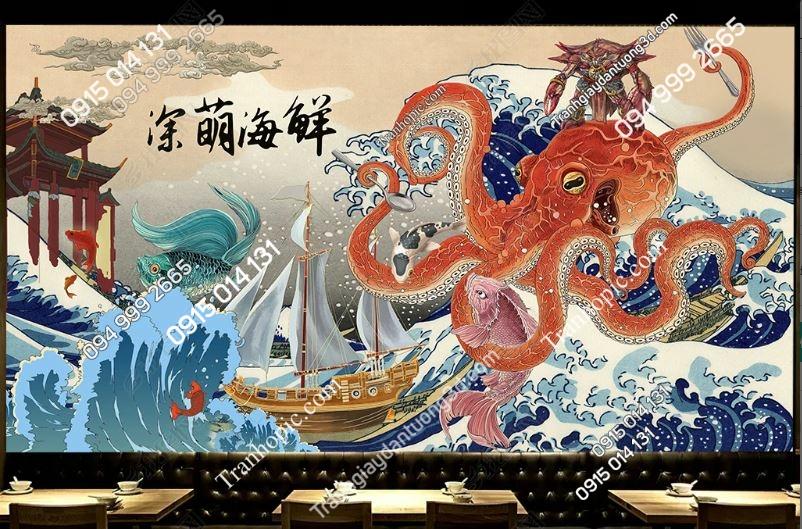 Tranh dán tường bạch tuộc khổng lồ quán hải sản 19114661
