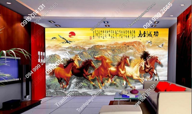 Tranh dán tường bát mã trên nền núi đá weili 15738388