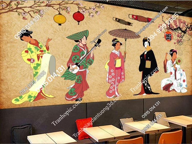 Tranh dán tường cô gái Nhật Bản dán nhà hàng_16962264