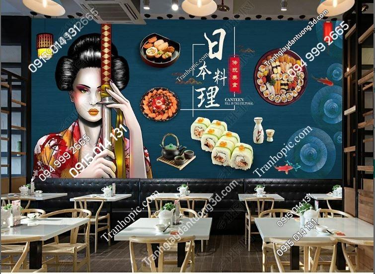 Tranh dán tường cô gái Nhật dán quán ăn nhà hàng_18584520