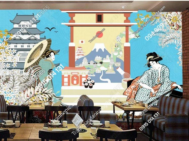 Tranh dán tường geisha phong cách Nhật Bản_18815389