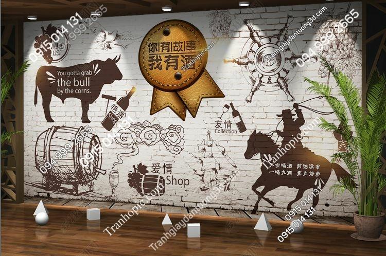 Tranh dán tường giả gạch trắng dán quán bia rượu 18336521