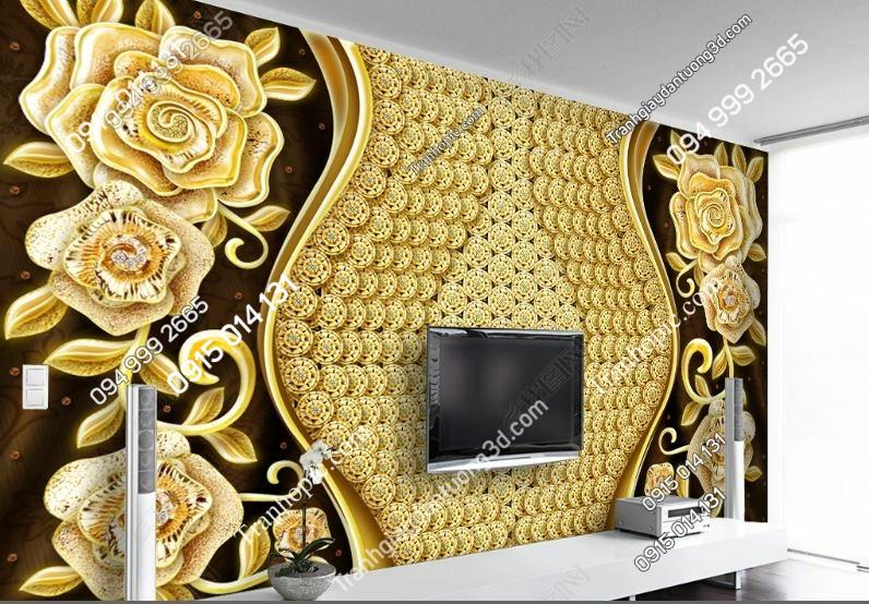 Tranh dán tường hoa 5D giả ngọc dán phòng khách 0572428