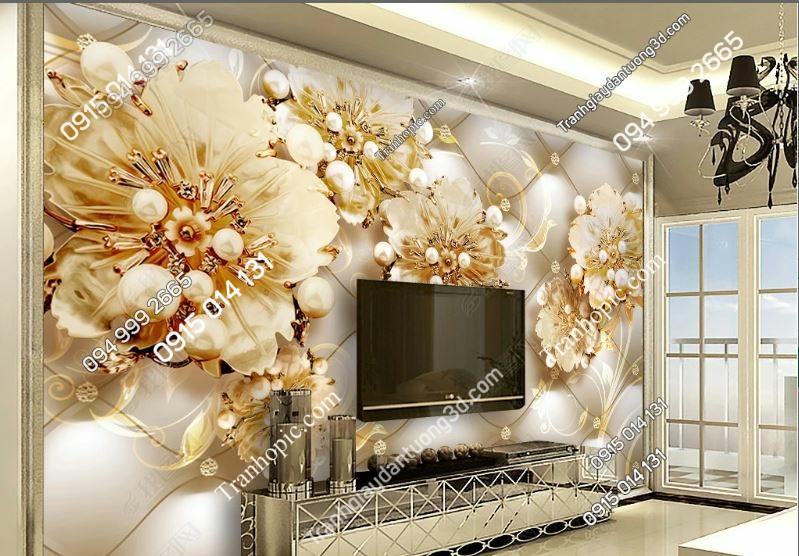 Tranh dán tường hoa 5D giả ngọc dán phòng khách 16925213