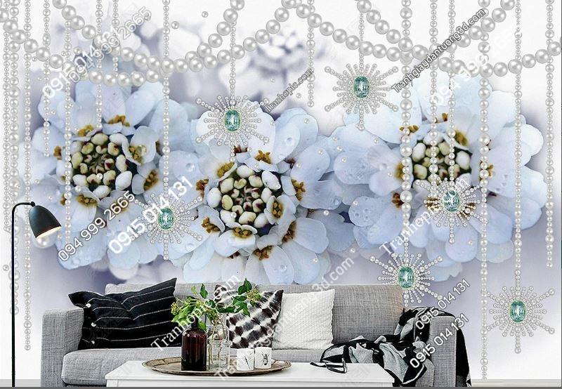 Tranh dán tường hoa 5D giả ngọc dán phòng khách 17648662