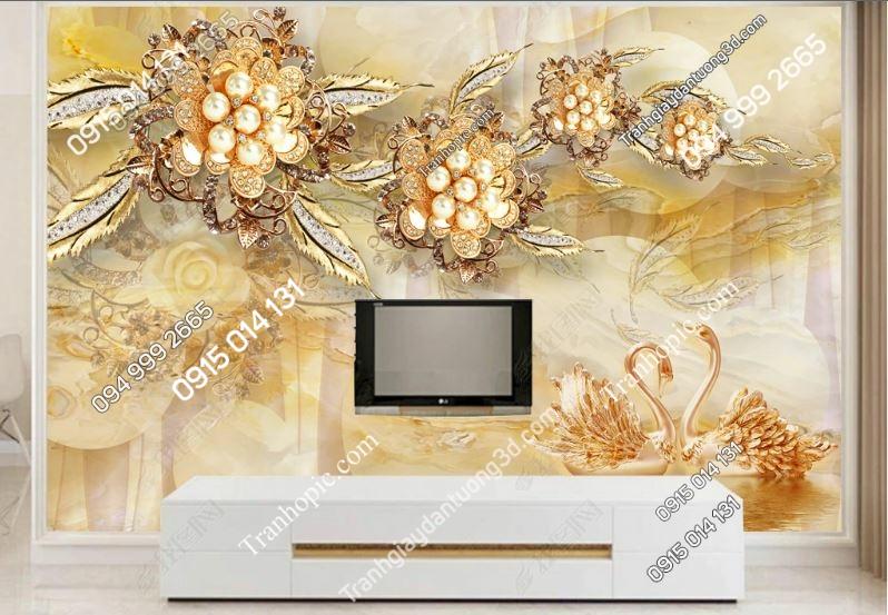 Tranh dán tường hoa 5D giả ngọc dán phòng khách 18932714