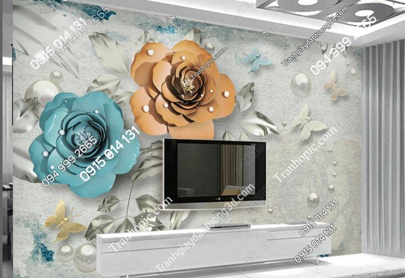 Tranh dán tường hoa 5D giả ngọc dán phòng khách 23105131