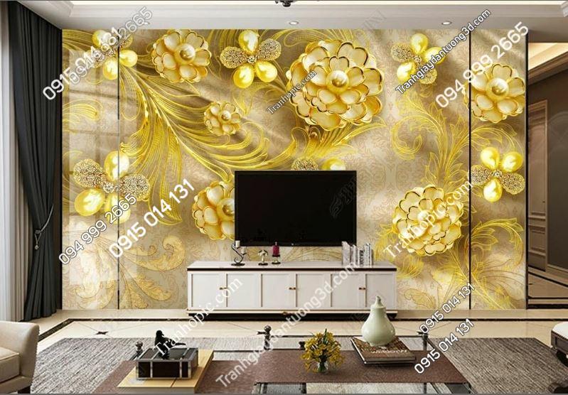 Tranh dán tường hoa 5D giả ngọc dán phòng khách 23691436