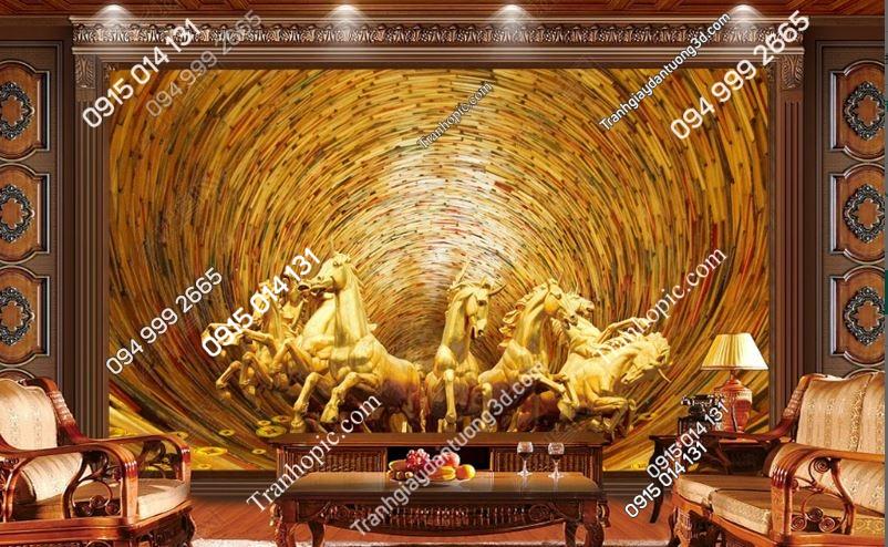 Tranh dán tường mã đáo mạ vàng nền chiều sâu 16515888
