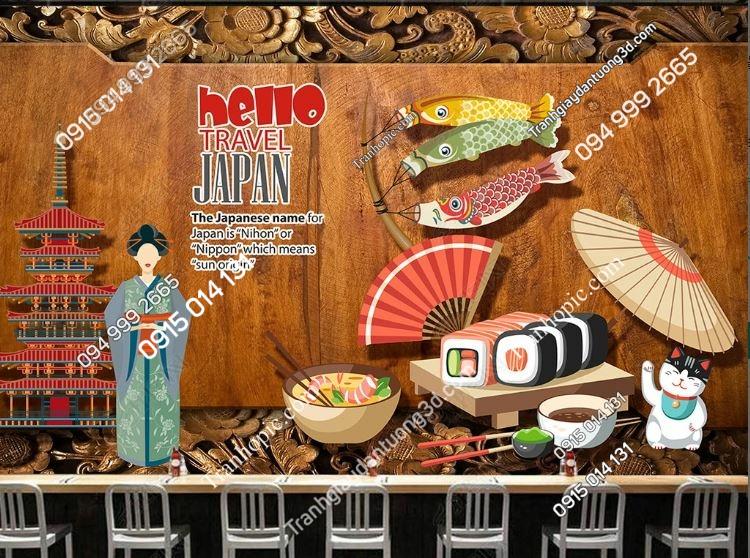Tranh dán tường nhà hàng Nhật Bản đẹp nền gỗ_17387505