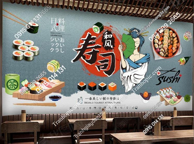 Tranh dán tường quán ăn nhà hàng Nhật Bản sushi weili_18656402