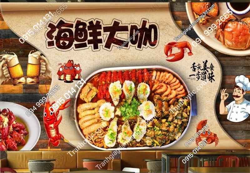 Tranh dán tường quán hải sản đẹp 19030795