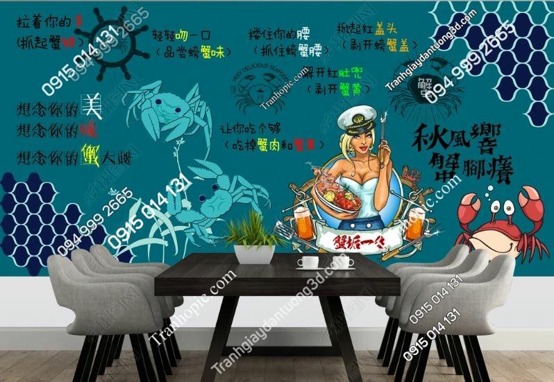 Tranh dán tường quán hải sản nền xanh nước biển 18564868