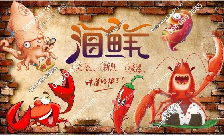 Tranh dán tường quán hải sản ngộ nghĩnh 16481833