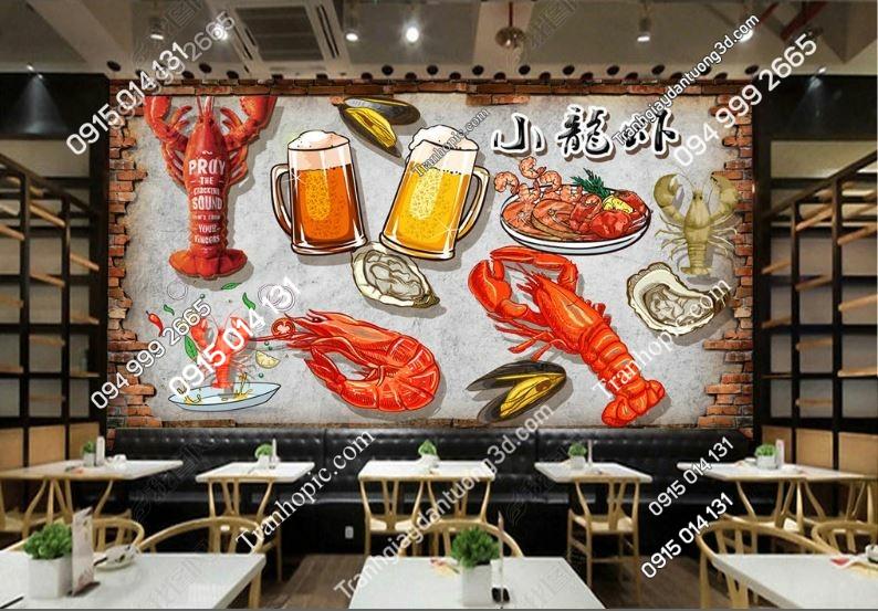 Tranh dán tường quán lẩu nướng hải sản 15372990