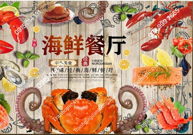 Tranh dán tường quán lẩu nướng hải sản 19270705