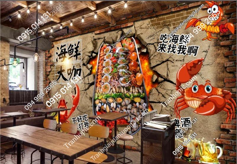 Tranh dán tường quán nhậu hải sản đẹp 19030708
