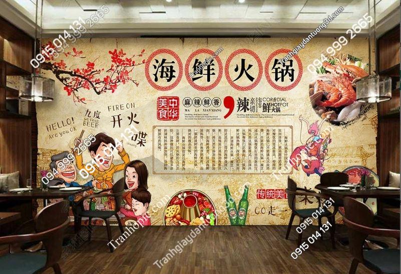 Tranh dán tường quán nhậu lẩu nướng hải sản đẹp 18391240