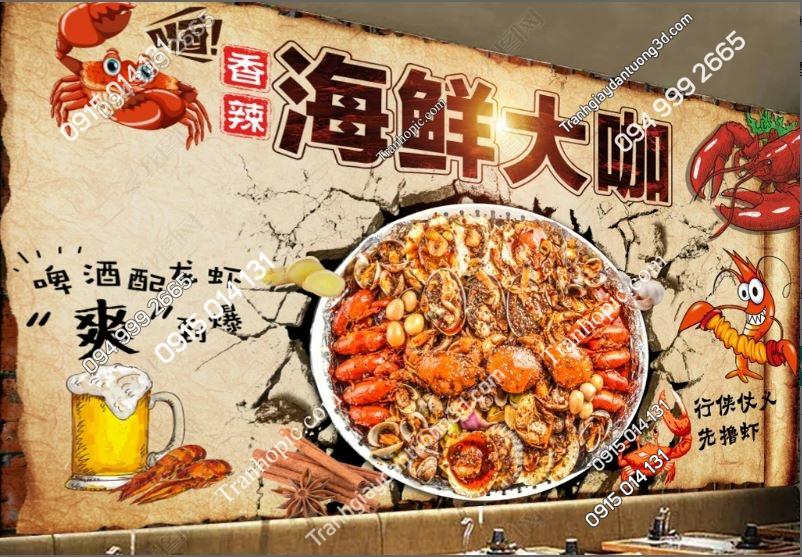 Tranh dán tường quán nhậu nướng đồ ăn hải sản 18974853