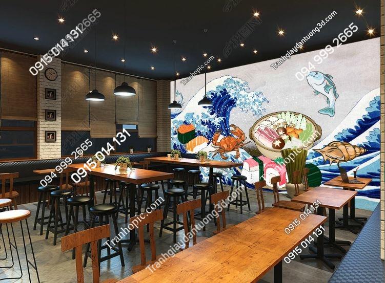Tranh dán tường sóng biển phong cách Nhật Bản_16357840