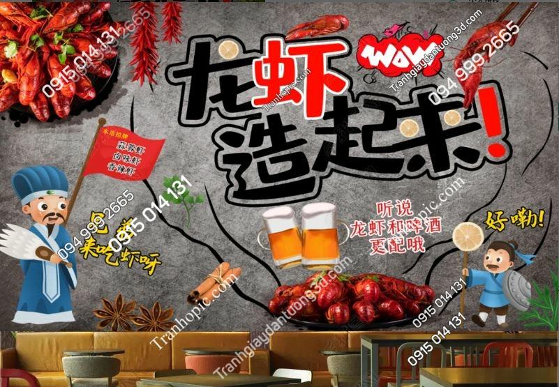 Tranh dán tường tôm hùm đất quán nhậu hải sản 21451567