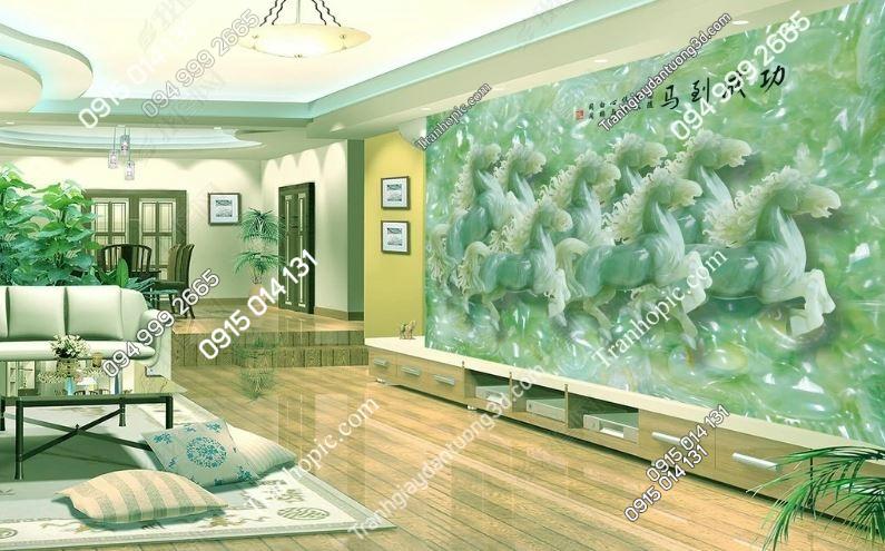 Tranh tường bát mã giả ngọc bích màu xanh 8D phòng khách_13321857