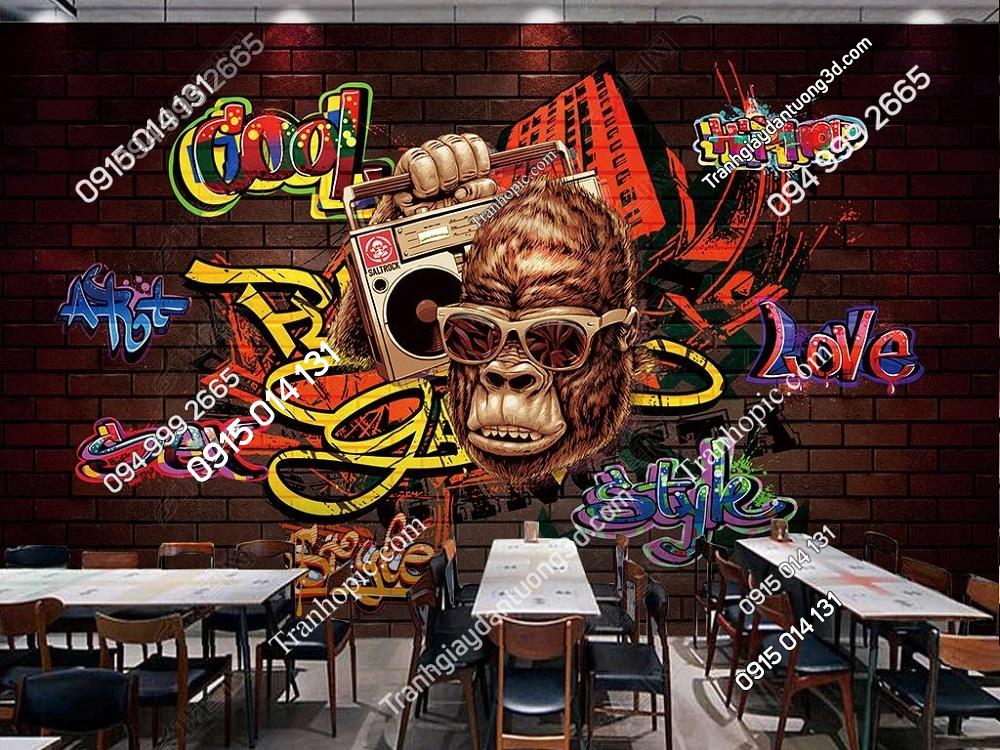 Tranh Grafiti đầu King Kong dán quán 26973362