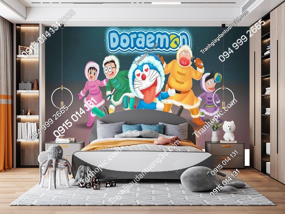 Tranh dán tường 3D Doraemon hài hước dán phòng bé