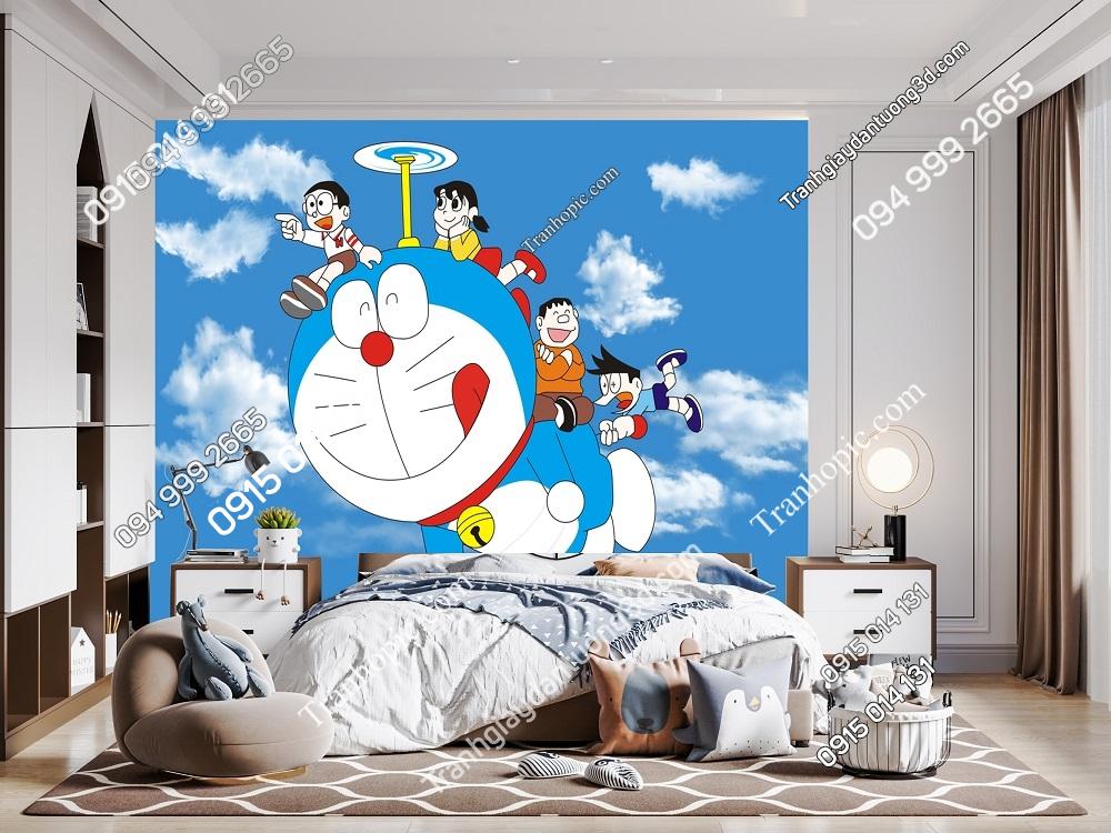 Tranh dán tường 3D Doraemon màu xanh
