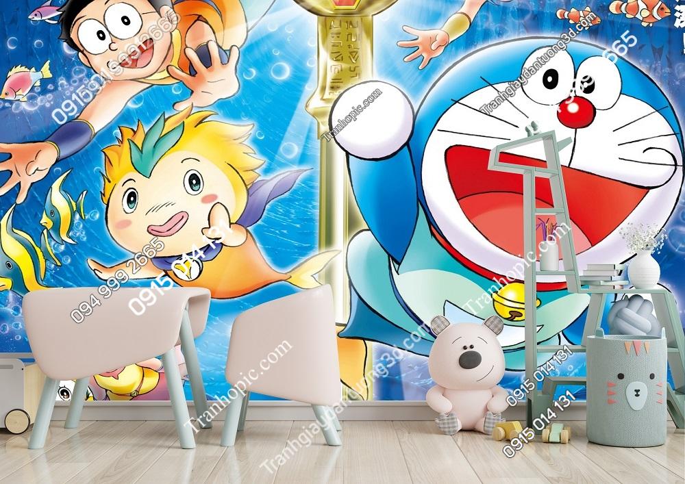 Tranh dán tường 3D Doreamon dán phòng bé 452420