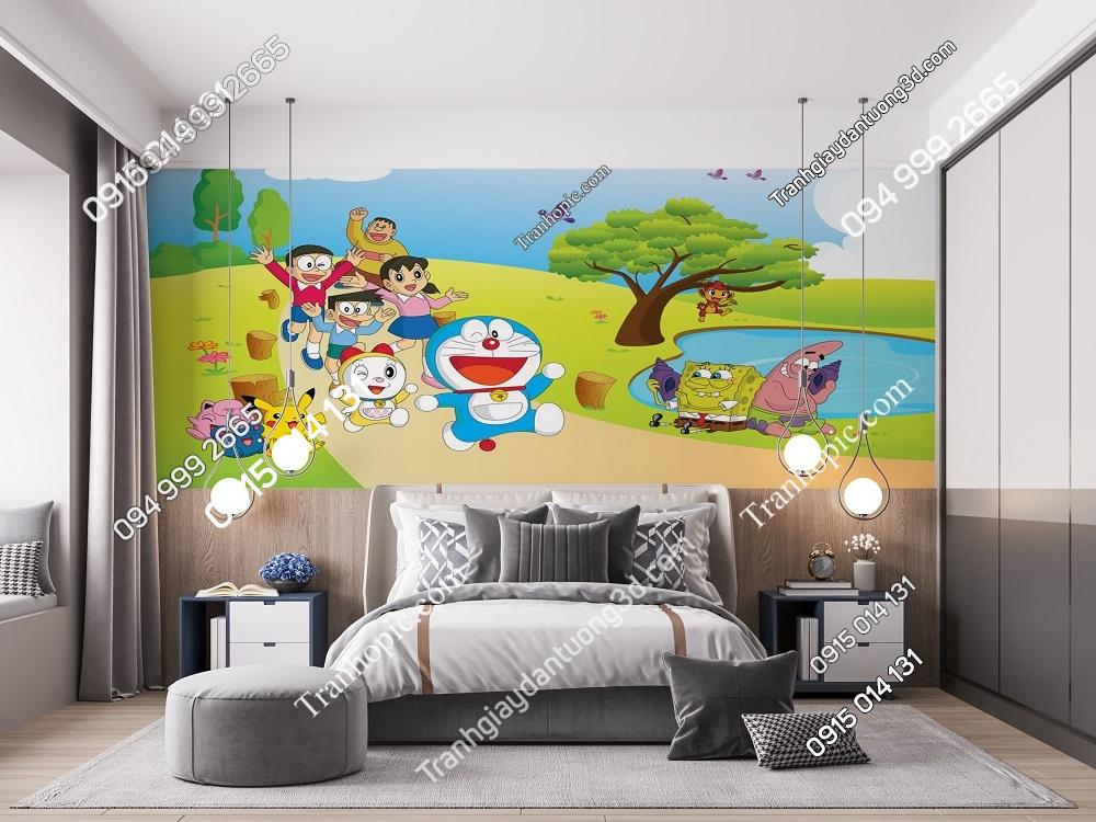 Tranh dán tường 3D Doremon đẹp dán phòng bé