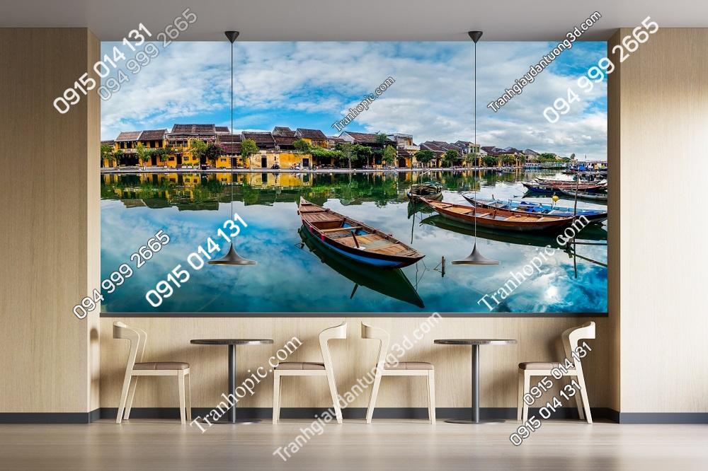 Tranh dán tường 3D cảnh sông nước và phố Hội An 1154053533