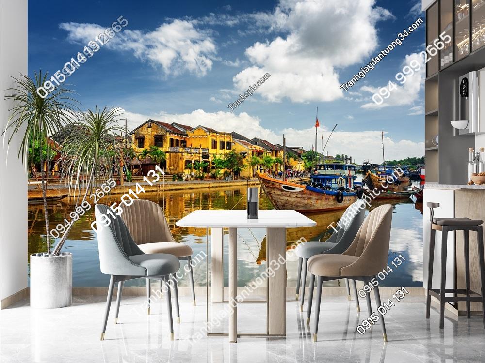 Tranh dán tường 3D cảnh sông nước và phối Hội An đẹp 379190802