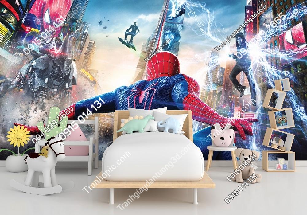 Tranh dán tường 3D người nhện Spider Man dán phòng bé 1142280