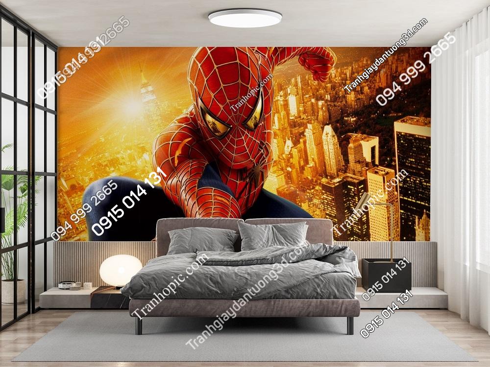 Tranh dán tường 3D người nhện Spider Man dán phòng bé 599067